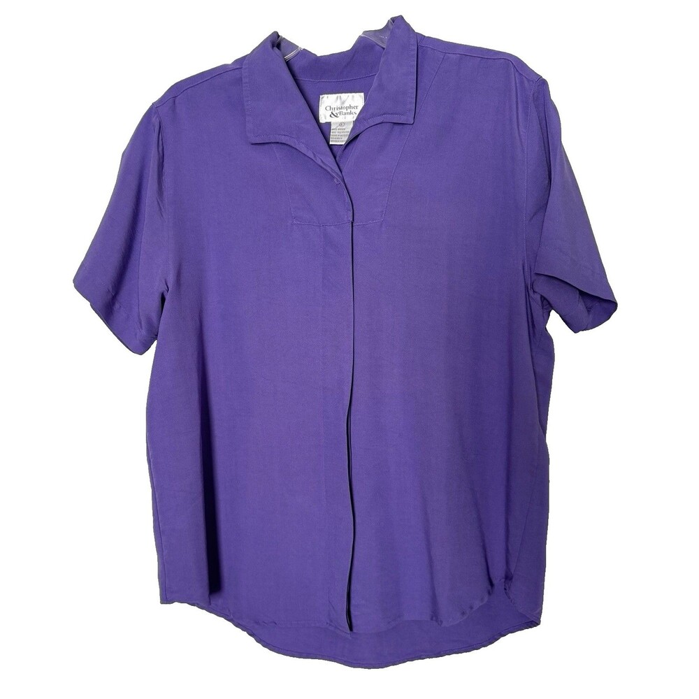 Christopher & Banks Vintage Purple Blouse Large Short Sleeve Button Collared